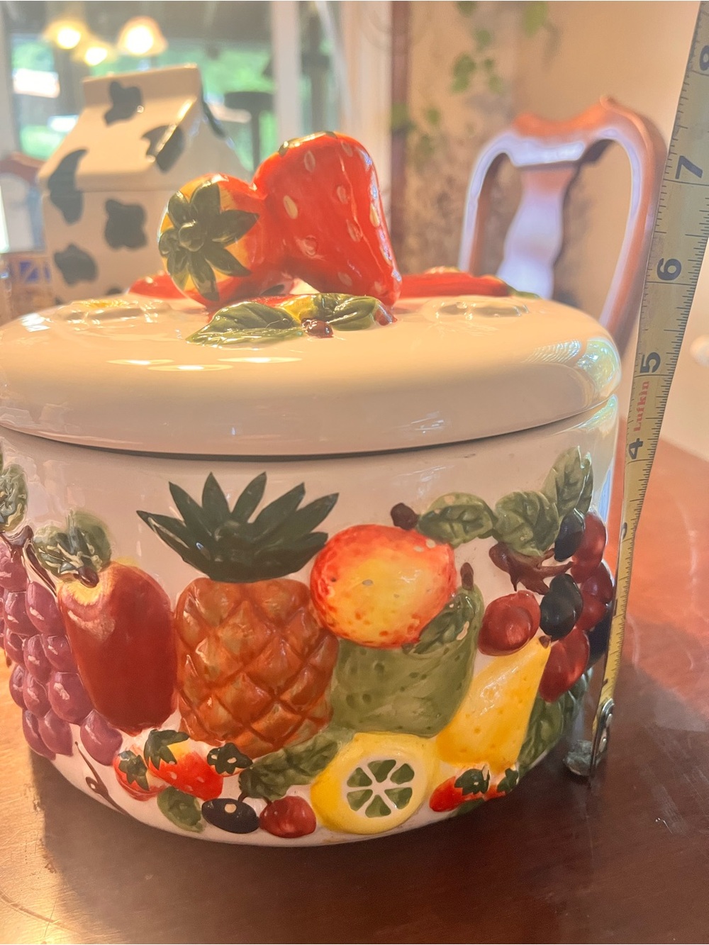Hand-Painted Ceramic Fruit Cookie Jar - White with Red Strawberry Lid